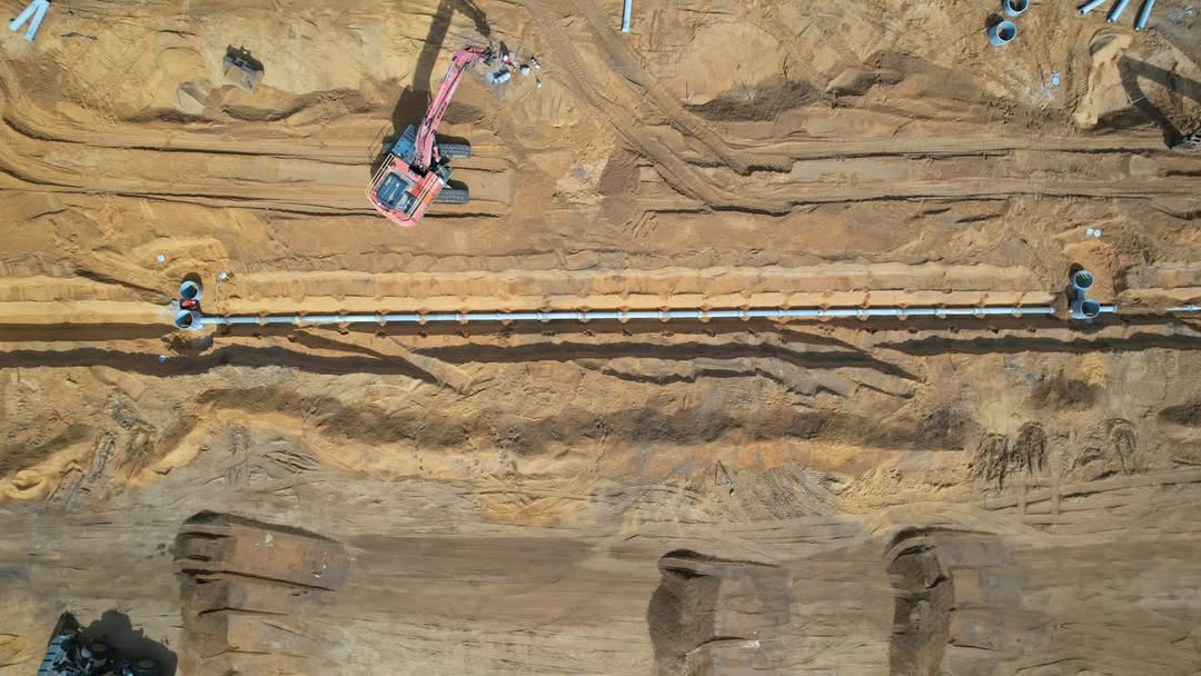 Deep sewer shaft and civil infrastructure under construction
