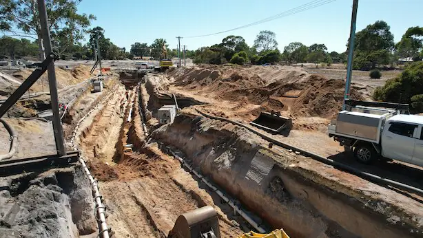 Pipe laying during Andrea Drive sewer installation